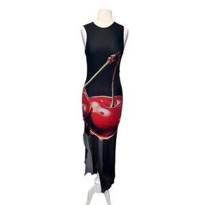 Pacha Ibiza Mesh Cherry Dress Medium Large Slit Rave Festival Clubwear Beach